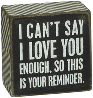 Primitives by Kathy Chevron Trimmed Box Sign, 3 x 3-Inches, I I Love You