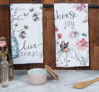Kay Dee Designs Kitchen Towel Set (2 pc) - Choose Joy and Live Simply - Terry Hand Towels,White